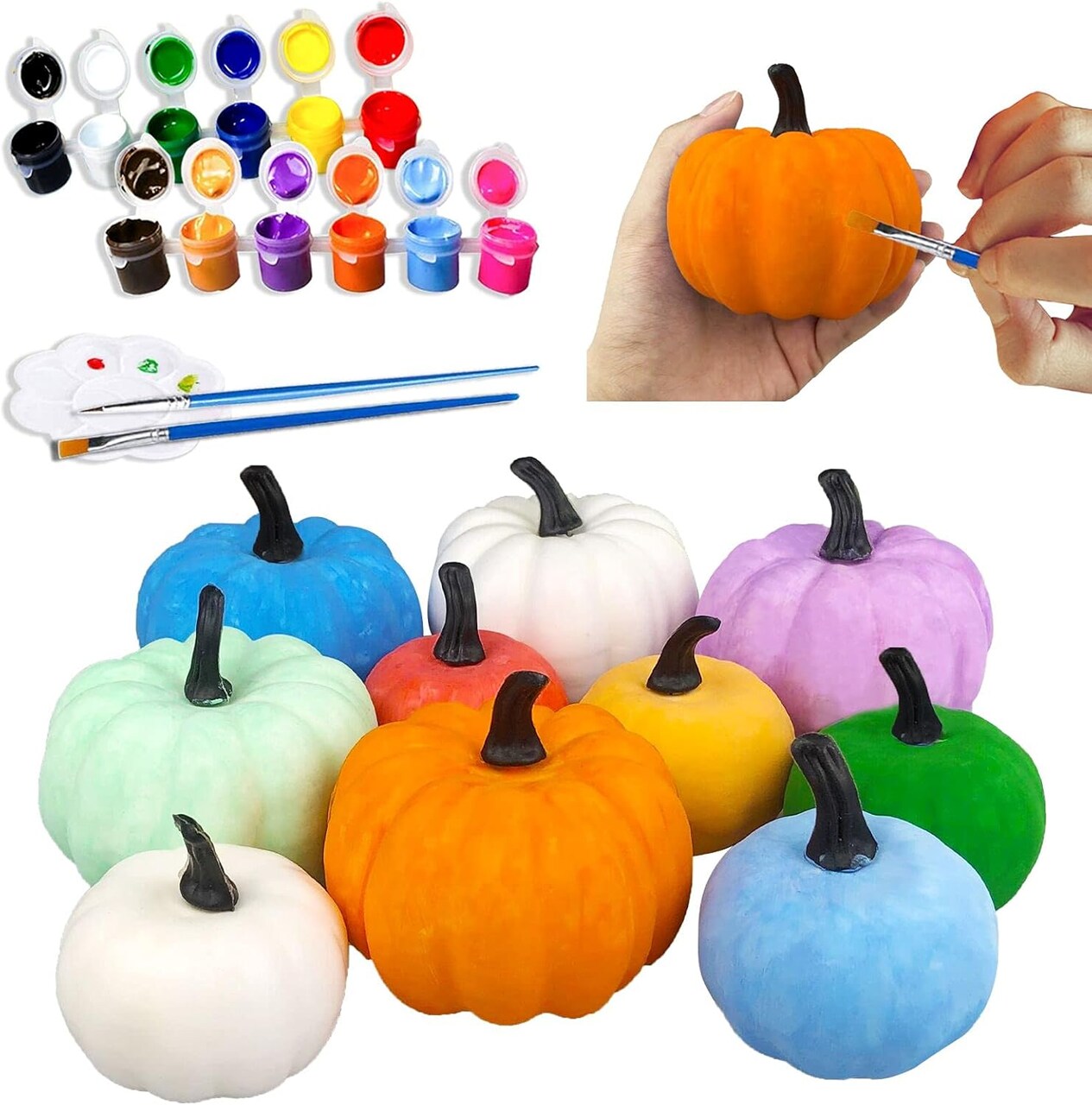 10Pcs Halloween Paint Your Own White Plastic Artificial Pumpkin Decorating Craft Kit